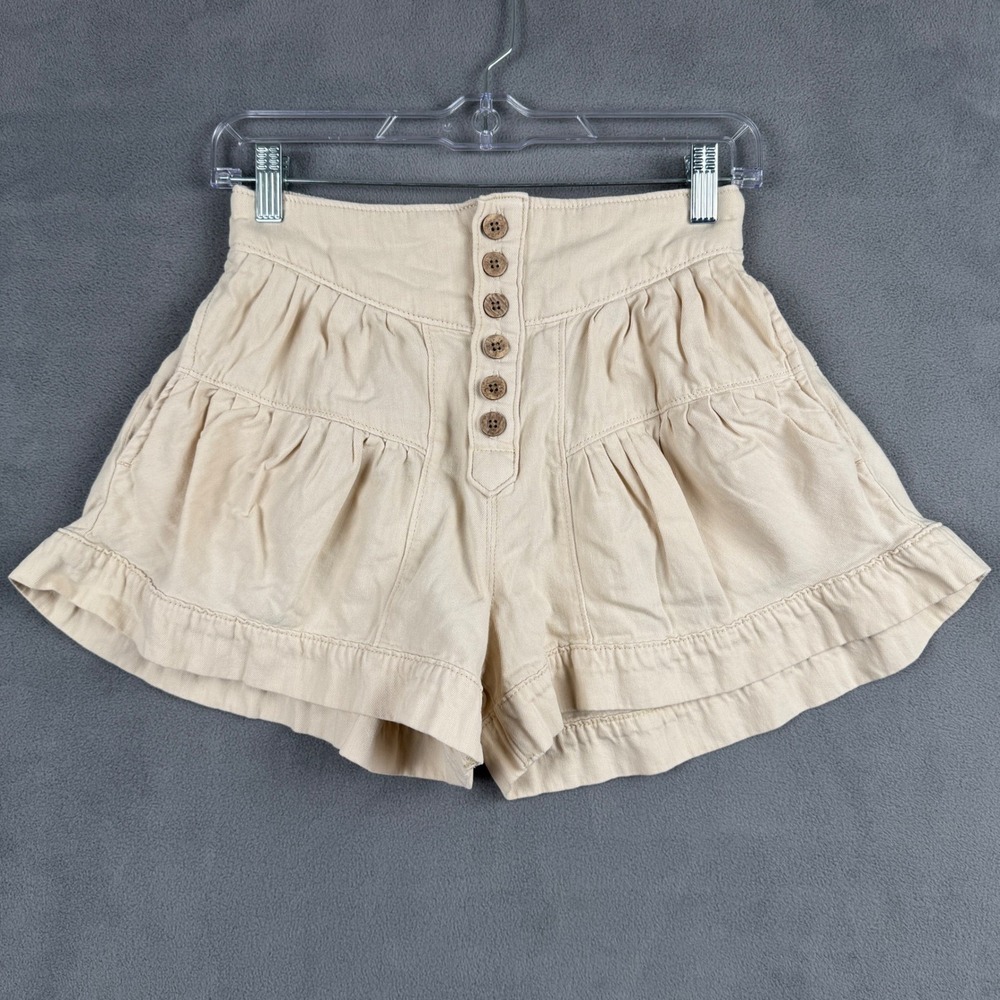 We The Free Free People Beige Ruffle Tiered Button Front Shorts Womens XS - Picture 2 of 9